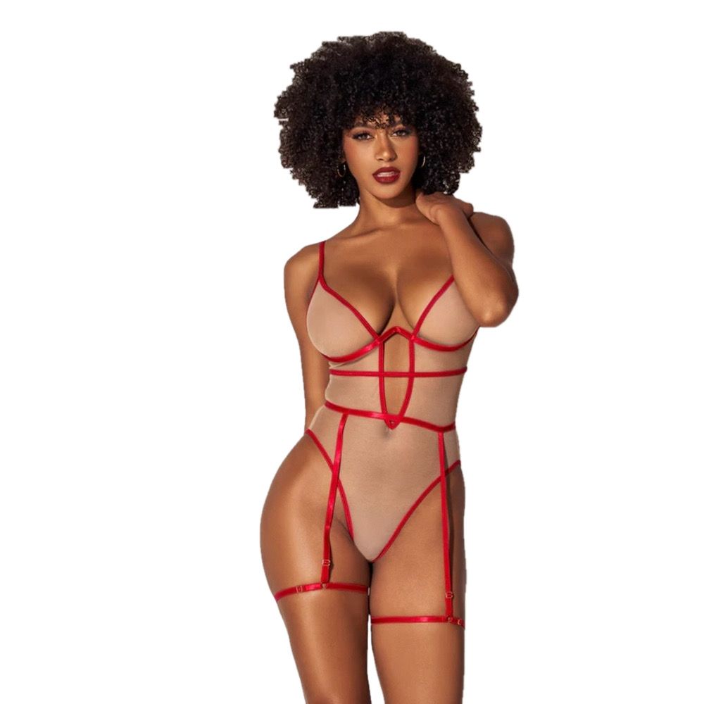 Mapale One Piece Bodysuit Teddy Lingerie Set Lace with Garter NWT